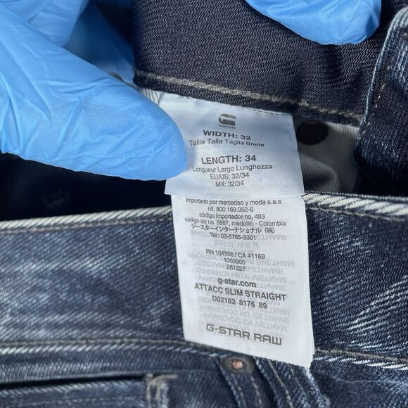 G-Star Raw Attacc Slim Straight Men's Size 32x34 Blue Denim Grunge Button Fly - Picture 4 of 10